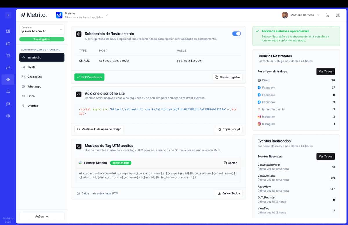 Interface de rastreamento Metrito